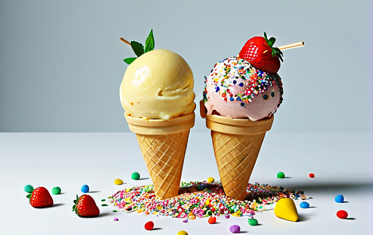 **Image Prompt:** A whimsical illustration of Hungarian noun cases as different flavored ice cream scoops. The nominative case is plain vanilla, accusative is chocolate with a "-t" sprinkle, dative is strawberry being given from one cone to another with "-nak/-nek" sprinkles, locative shows a scoop on a map with "-ban/-ben" sprinkles, and instrumental is lemon gelato shaped like a tool with "-val/-vel" sprinkles. Colorful, cartoon style.