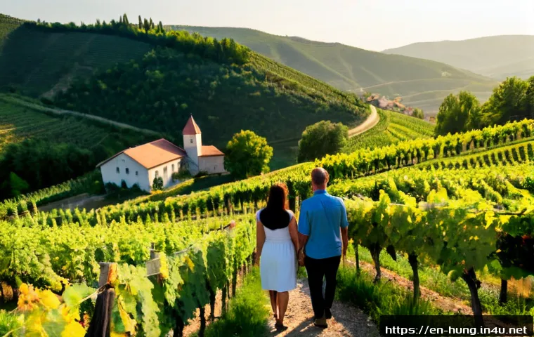 헝가리 숨은 와이너리 투어 - Photorealistic hidden winery tour in rural Hungary, a welcoming local winemaker in simple work cloth...