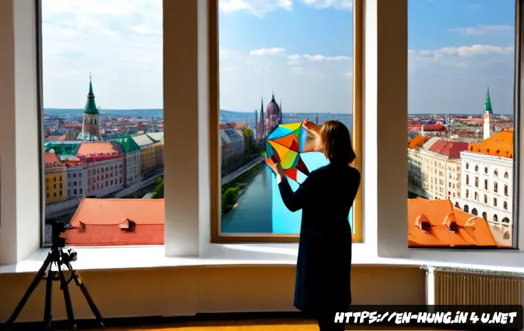 헝가리 현대 예술가 - Photorealistic contemporary Hungarian artist in a bright Budapest studio, painting a large abstract ...